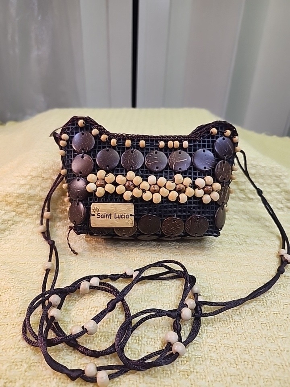 Black Beaded Crossbody Bag with Natural Accent Beads
